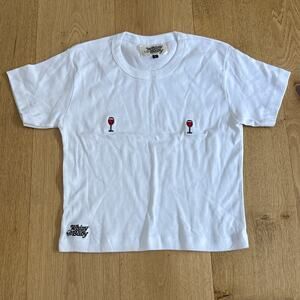 Whiny Baby Tee Crew Neck Short Sleeve Wine Glass Size L White